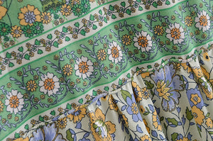 Elephant Green Floral ，Bohemian Maxi Dress，Boho Dress