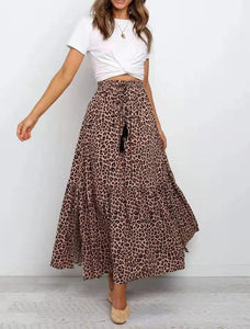 Leopard Print Bohemian Skirt,Rayon Cotton Maxi Boho Skirts