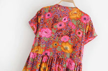 Load image into Gallery viewer, Bohemian Mini Dress, Boho Dress,Red Floral Print
