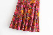 Load image into Gallery viewer, Bohemian Mini Dress, Boho Dress,Red Floral Print
