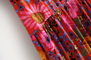 Red Floral Print,Bohemian Maxi Sundress,Boho Dress