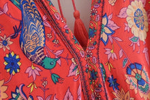 Load image into Gallery viewer, Peacock Floral Print,Bohemian Maxi Sundress, Boho Dress

