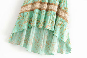 Boho Skirt, Maxi Skirt, Green Wild Flower