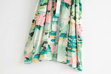 Load image into Gallery viewer, Boho Kimono,Bikini Cover-ups,Green Crane Floral
