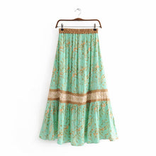 Load image into Gallery viewer, Boho Skirt, Maxi Skirt, Green Wild Flower
