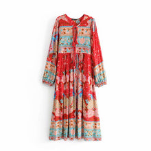 Load image into Gallery viewer, Peacock Floral Print, Bohemian Maxi Dress ,Boho Dress
