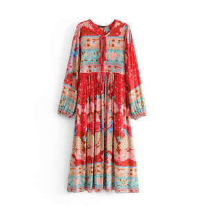 Peacock Floral Print, Bohemian Maxi Dress ,Boho Dress