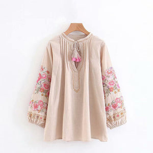 Boho Blouse, Vintage Blouse,Embroidery Linen cotton