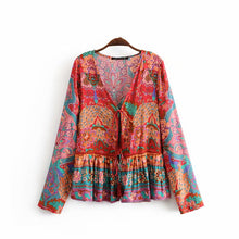 Load image into Gallery viewer, Boho Blouse, Vintage Blouse,Red Peacock
