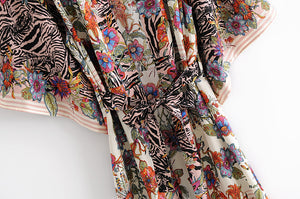 Multi Floral print ,Boho Kimono robe,Bikini Cover-ups