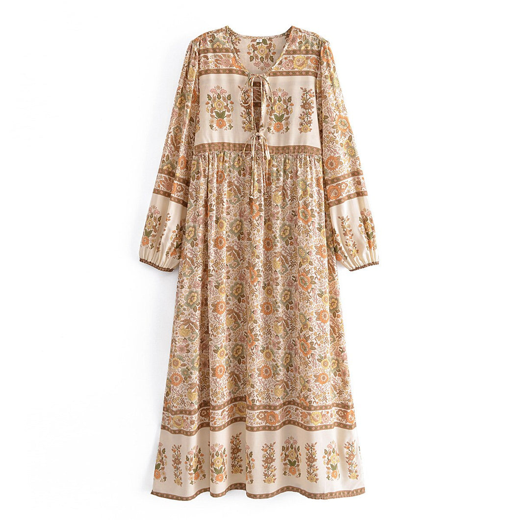 Kahaki Floral Print,Bohemian Maxi Dress,Boho Dress