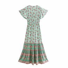 Load image into Gallery viewer, Bohemian  maxi dresses, V neck botton rayon, Boho Sundress
