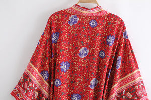 Boho Robe, Kimono Robe,Nova Red Floral