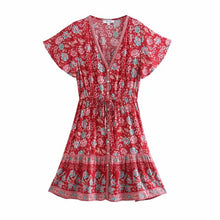 Load image into Gallery viewer, Floral Print V-neck,Boho Sundress,Boho Mini Dress
