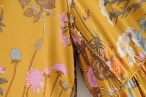 Yellow Floral Print,Bohemian Maxi Dress ,Boho Dress