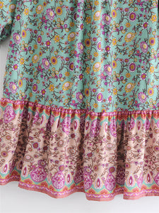 Floral print,deep V-neck,mini dress ,Boho dresses