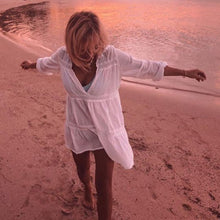 Load image into Gallery viewer, Lace White,Bohemian Dress Shirt, Boho Bikini Cover-up
