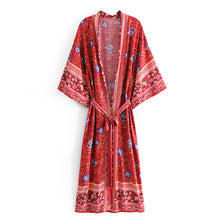 Load image into Gallery viewer, Boho Robe, Kimono Robe,Nova Red Floral
