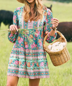 Floral print , Bohemian mini dress, Boho sundress
