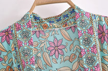 Load image into Gallery viewer, Green Floral Print ,Bohemian  Blouses,Boho Kimono
