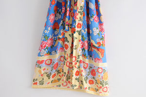 Floral Bird Print , bohemian Kimono, Boho Maxi dress robe