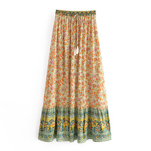 Camel Floral Print,Bohemian Maxi skirt , Boho Skirt