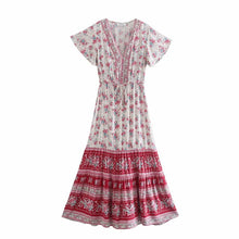 Load image into Gallery viewer, Bohemian  maxi dresses, V neck botton rayon, Boho Sundress
