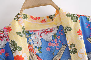 Floral Bird Print , bohemian Kimono, Boho Maxi dress robe