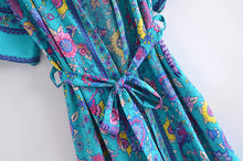 Load image into Gallery viewer, Green Peacock Floral Print,Bohemian  Kimono,  Boho Maxi Dress
