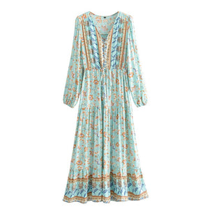 Floral Print,Bohemian Maxi Sundress,Boho Dress