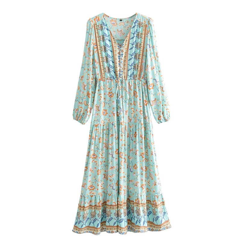 Floral Print,Bohemian Maxi Sundress,Boho Dress