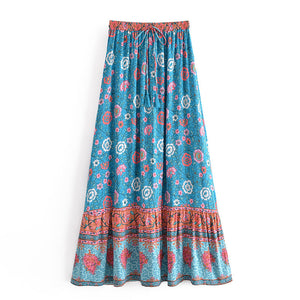 Purple Floral Print,Bohemian Skirt,Boho Maxi Skirt