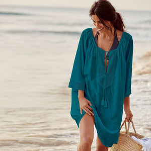White Tassel  ,Bohemian Mini Dress,Boho Cover-ups