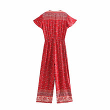 Load image into Gallery viewer, Red Floral Print, Boho Bodysuits,Bohemian Rompers
