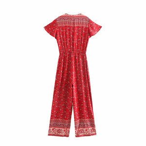 Red Floral Print, Boho Bodysuits,Bohemian Rompers