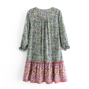 Floral print,deep V-neck,mini dress ,Boho dresses