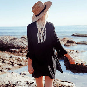 Bohemian Mini Dress,White Boho Shirt Dress
