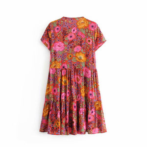 Bohemian Mini Dress, Boho Dress,Red Floral Print