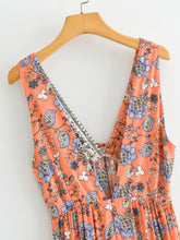 Load image into Gallery viewer, Floral Print ,Boho Maxi Dresses,deep V-neck Sundress
