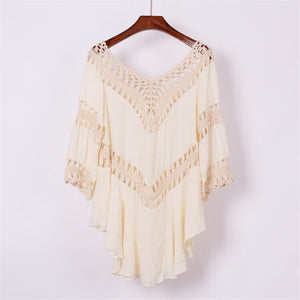 White Hollow Out,Bohemian Mini Dress,Boho Sundress