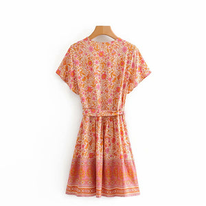 Mini Dress, Boho Dresses,Pink Floral Print