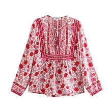 Load image into Gallery viewer, Boho Blouse, Vintage Blouse,Rose Floral Tops
