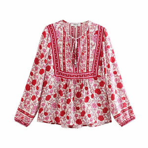 Boho Blouse, Vintage Blouse,Rose Floral Tops