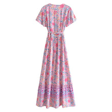 Load image into Gallery viewer, Pink floral print ,Boho dress, Bohemian Wrap Dress
