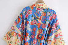 Load image into Gallery viewer, Floral Bird Print , bohemian Kimono, Boho Maxi dress robe
