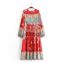 Load image into Gallery viewer, Peacock Floral Print, Bohemian Maxi Dress ,Boho Dress
