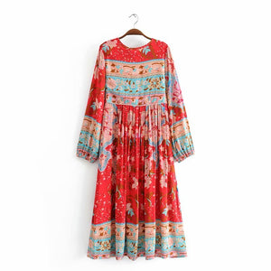 Peacock Floral Print, Bohemian Maxi Dress ,Boho Dress