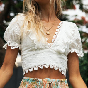 White Lace Hollow Out ,Bohemian Blouses , Boho Shirts