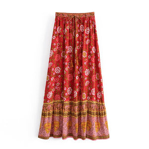 Purple Floral Print,Bohemian Skirt,Boho Maxi Skirt