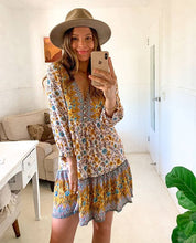 Load image into Gallery viewer, Floral print v-neck,Boho sundress,Boho mini dress
